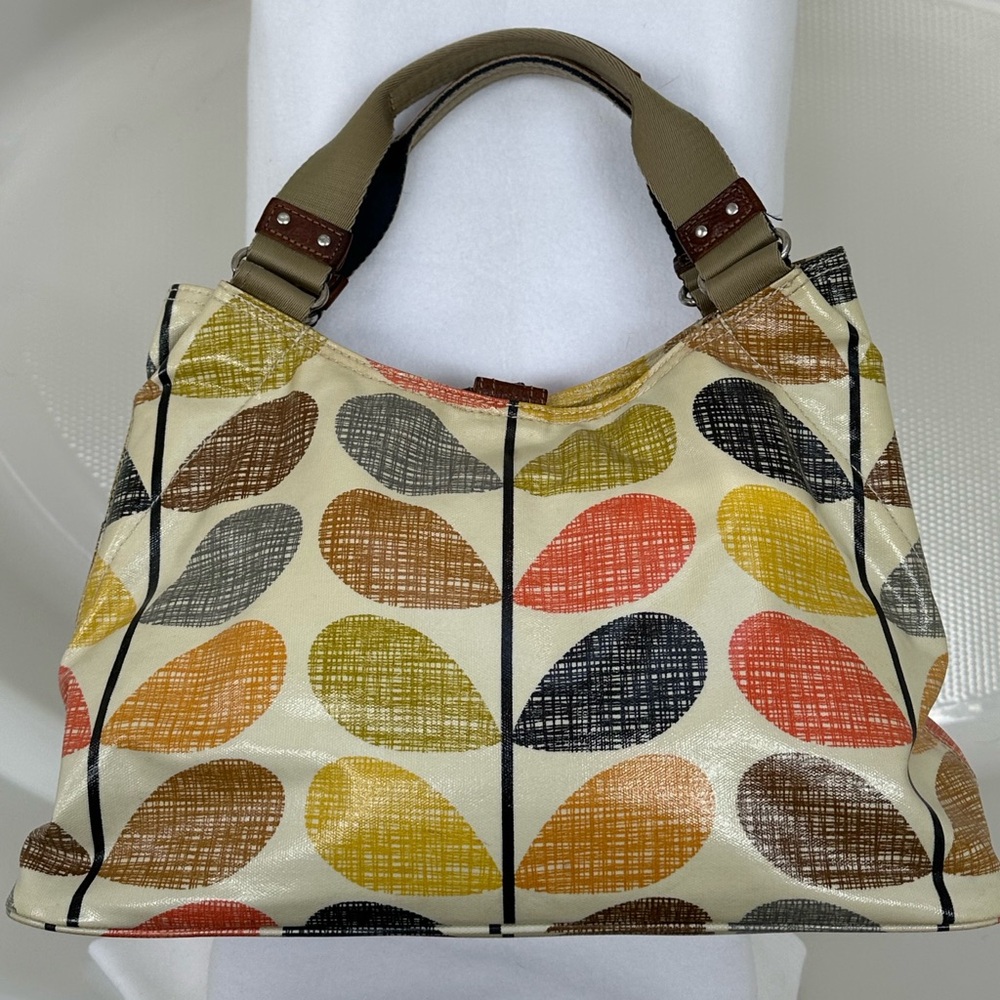 Orla Kiely Multi Color Stem Tote Bag Coated Canvas Blue Yellow Red Green Orange